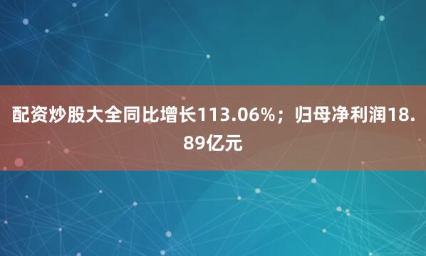 配资炒股大全同比增长113.06%；归母净利润18.89亿元